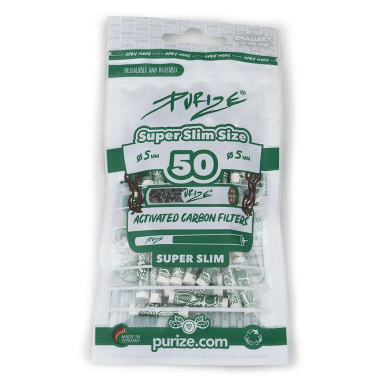 PURIZE Aktivkohlefilter Super Slim Size 5mm (50 Stück) PURIZE